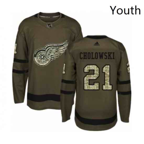 Youth Adidas Detroit Red Wings 21 Dennis Cholowski Premier Green Salute to Service NHL Jersey